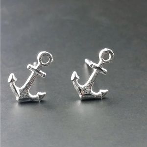 14k solid white Gold Anchor earrings
